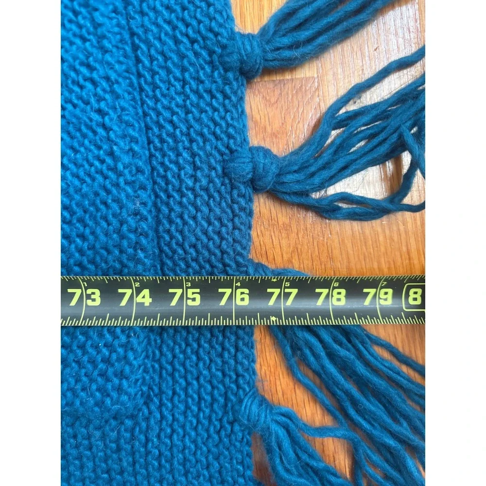 Pilcro and the Letterpress Teal Blue Chunky Knit Pocket Scarf with Tassels 76in